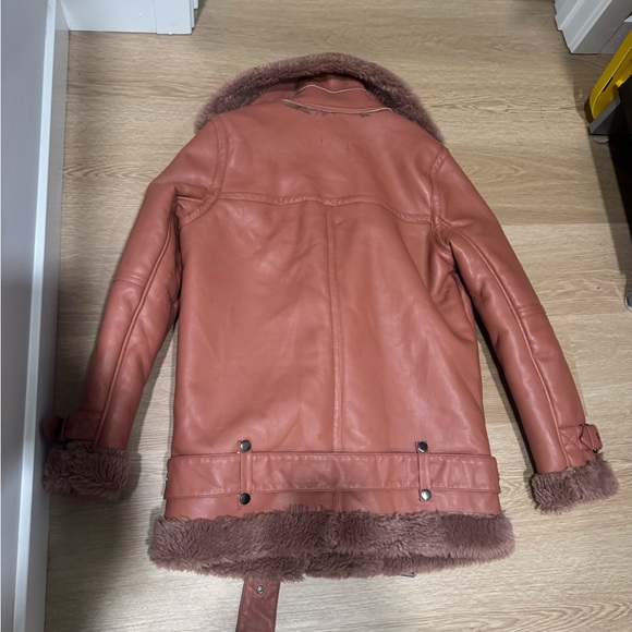 Avec Les Filles Pink Faux Leather Jacket with Shearling Trim - Picture 3 of 4